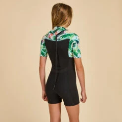 GIRL'S SURFING 1.5 MM NEOPRENE SHORTY WETSUIT 500 TIARE BLACK -Nomad Kayaks k34892e70d6b7bf4ff04aabc99cada843