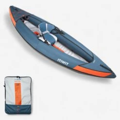 NEW 100 1 PERSON TOURING INFLATABLE KAYAK - BLUE / ORANGE (DOPE-DYED)