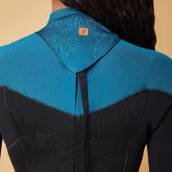 WOMEN'S WETSUIT SURF 500 4/3 BLACK AND GREEN BACKZIP -Nomad Kayaks kf6805e678e575c33225b1e12bd03e530